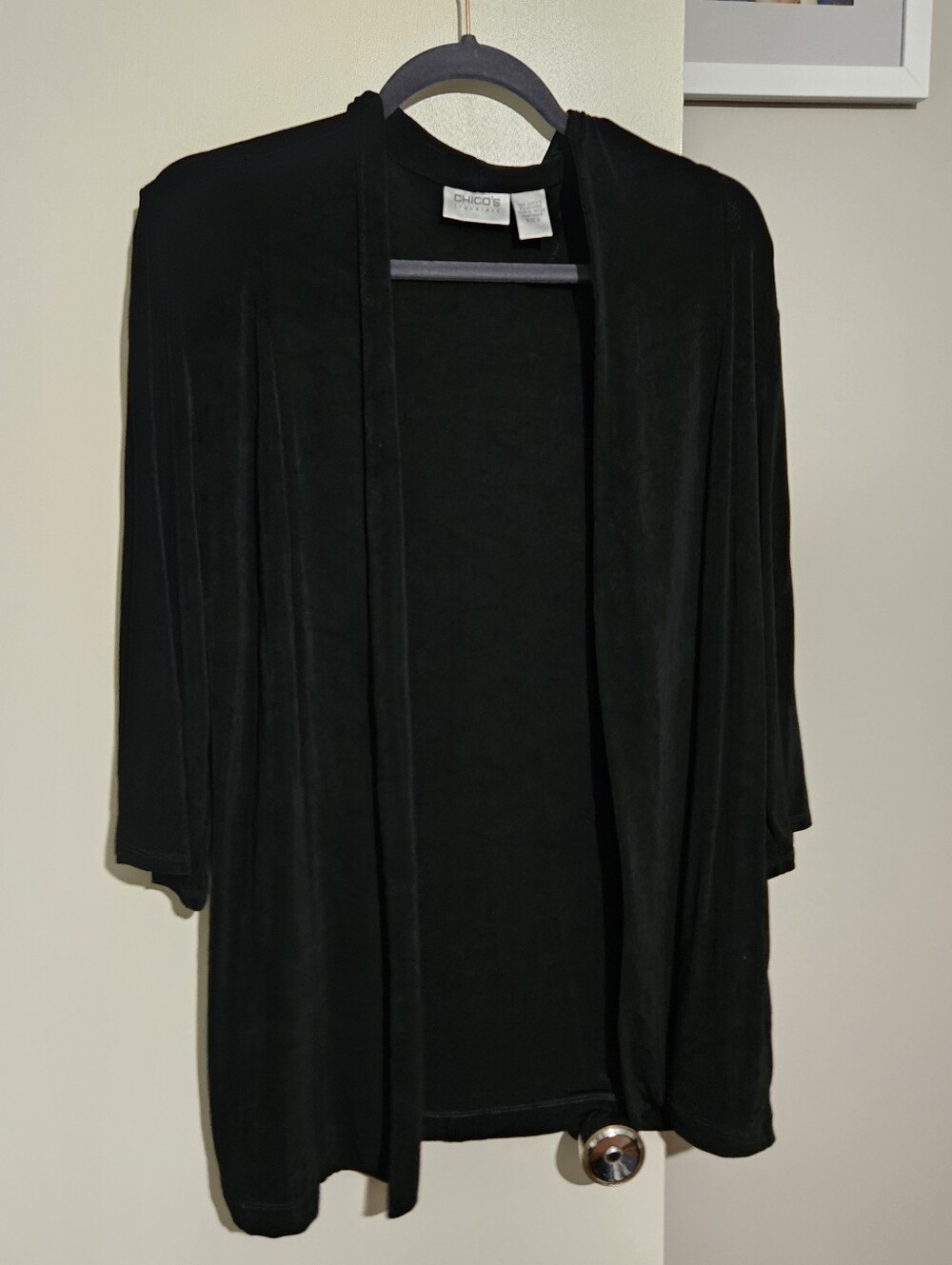Chico's Black Open-Front Draped Cardigan
